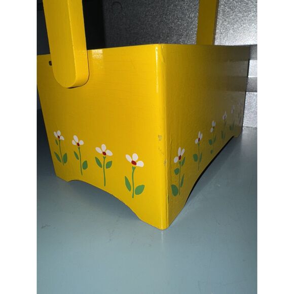 VTG Teleflora 1984 Wooden Planter Caddy - Yellow Floral Organizer Box - Picture 5 of 12